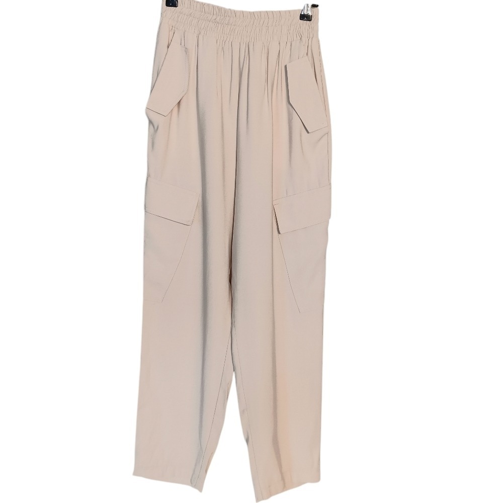 KAOS Jeans Cargo Trousers Pants Women Small/4 Beige/Cream Elastic Waist